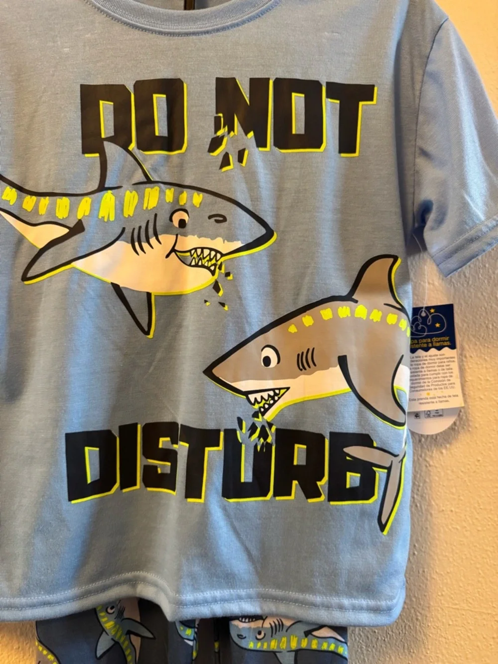 Wonder Nation Boys Shark Pajama Set, Do Not Disturb Blue Tee & Pants, Size 6/7